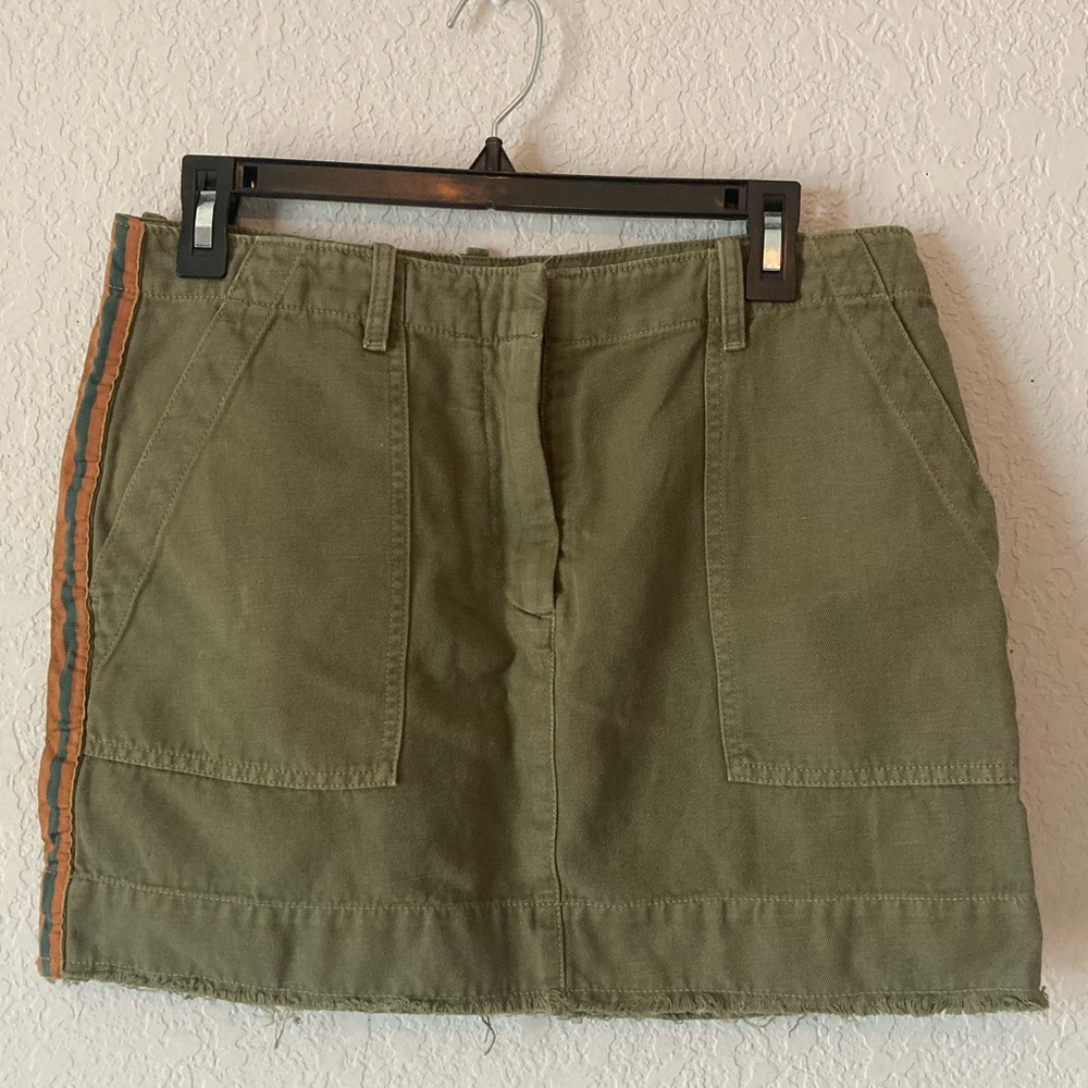 Nili Lotan mini skirt army green with orange and green stripes on sides